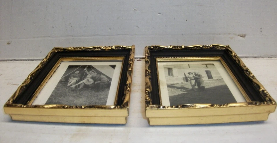 cadre ancien en bois noir/doré 9,5 X 11,5  Feuil.7 X 9 cm+verre+photo ancienne - Photo 3/4