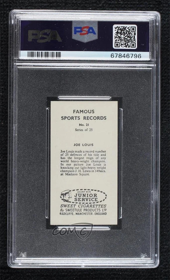 1957 Junior Service Famous Sports Records Black Back Joe Louis #21 PSA 6 - Image 2 of 2