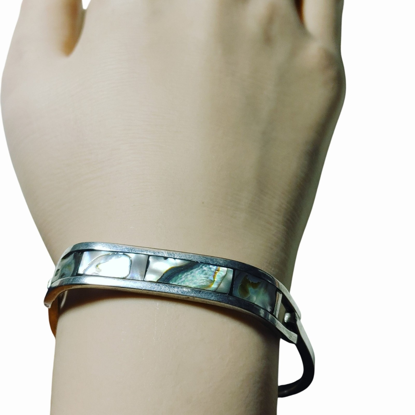 Abalone Shell Inlay Hinged Bangle Bracelet Small … - image 2