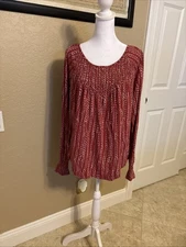 Lucky Brand Women’s Peasant Top, Red And White, Size Large, NWT