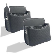 Self-Adhesive Car Seat Side Pocket Organizer with Cable Port - Black PU 1
