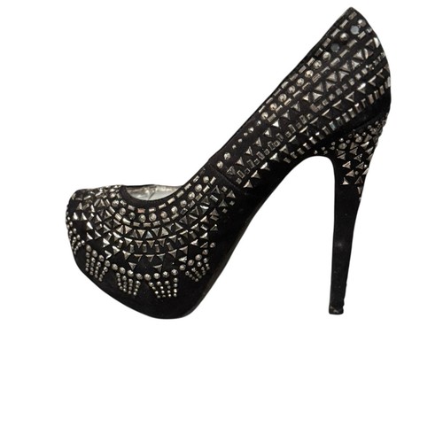Breckelles Black Studded Platform Stiletto Heels Sz 7 Glam Bling Pumps 6in Heels - Picture 17 of 18