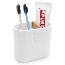 Toothbrush Holder with Bamboo Divider,Detachable for Easy Cleaning White
