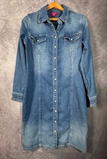 Guess Shirt Dress Women's Medium Blue Double Chest Pockets Collared Snap Front