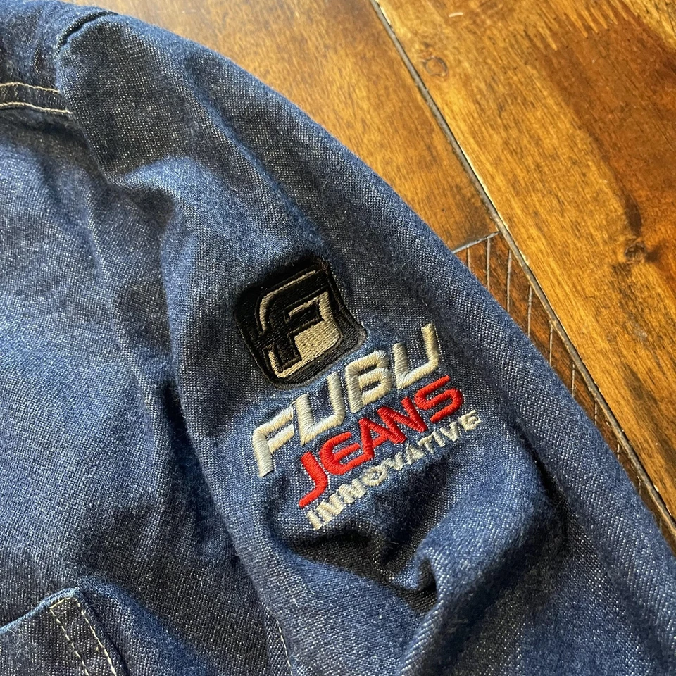 Camisa FUBU Para Hombres 3XL Azul Denim Abotonada La Colección Jeans Bordados Foto 4 de 4