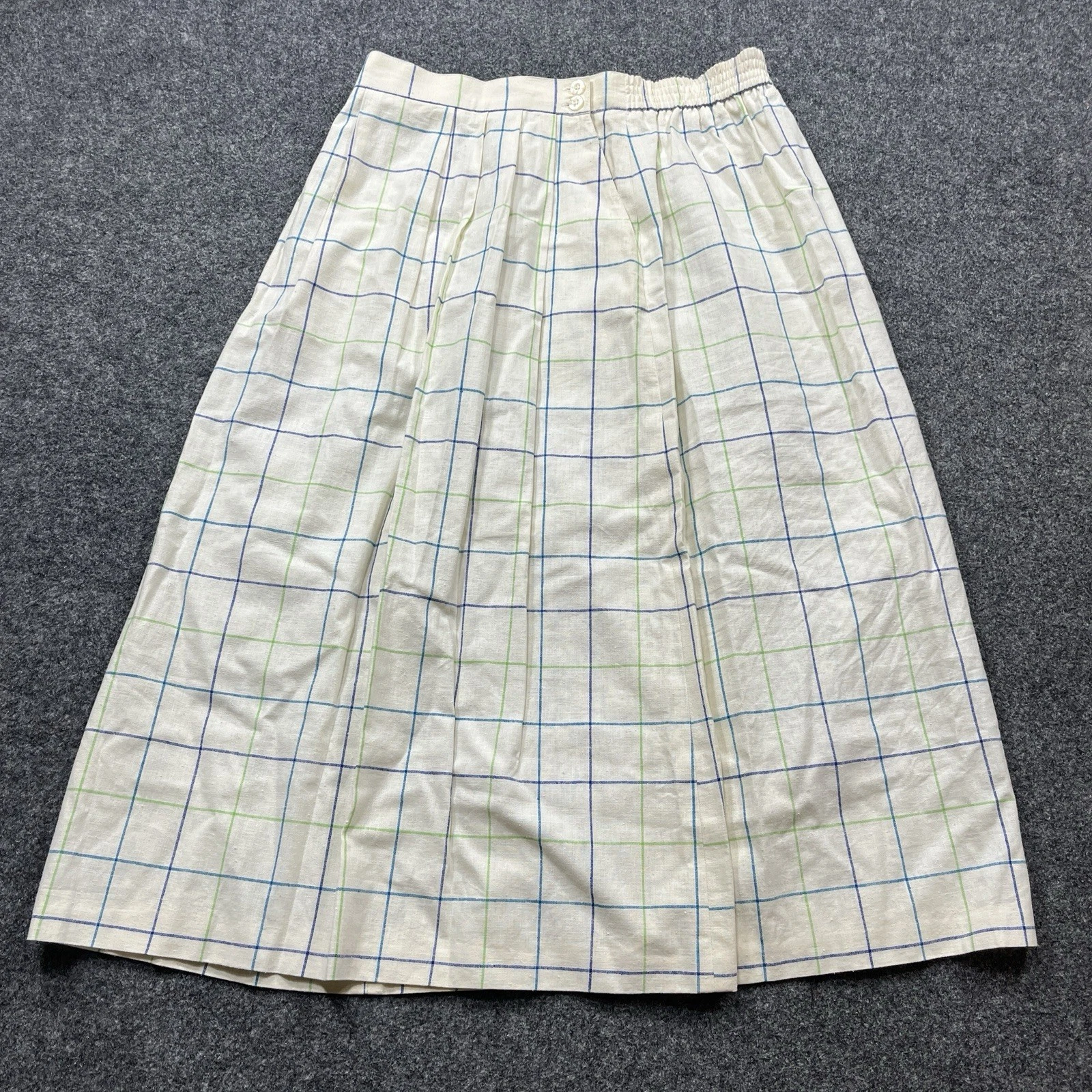 Vintage Chaus Pleated Skirt Womens 16 Cotton Linen Midi Windowpane Rainbow Plaid