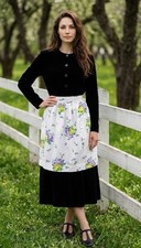 Vintage 1950s Cotton Apron Retro Rose Print Purple/Green Costume Floral OSFM