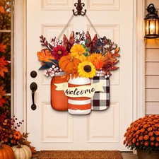 Elegant Wooden Pumpkin Welcome Sign Vibrant Autumn Decor for Front Door