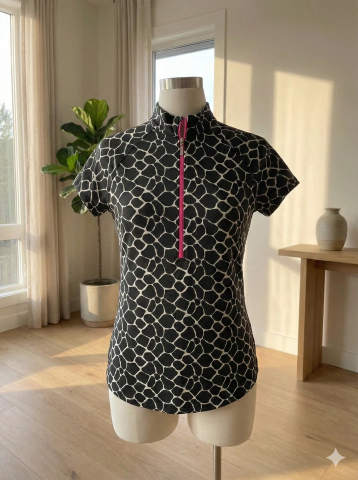 Топ JoFit с жирафовым принтом и ложным воротником на молнии с коротким рукавом размер большой - Изображение 3 из 4