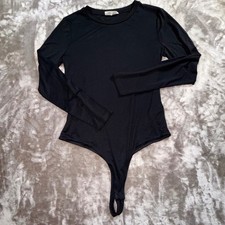 Elodie Long Sleeve Bodysuit Women XL Black Good Crew Neck Snap Closure Solid