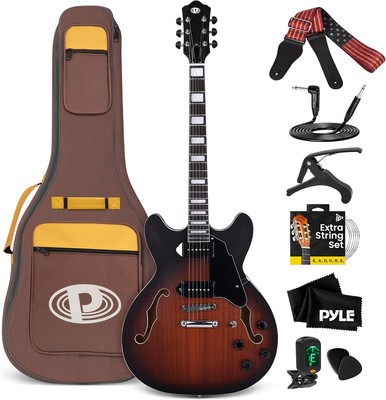 Pyle 6-saiten E-gitarre Jazzmaster Set, Sunburst/matt, 41.8'', Zubehör, 22 Bünde