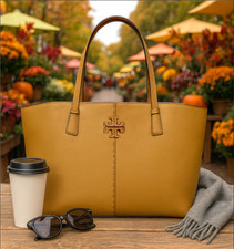 NEW Tory Burch McGraw Tiramisu Tan Leather Large Shopper Shoulder Tote Bag