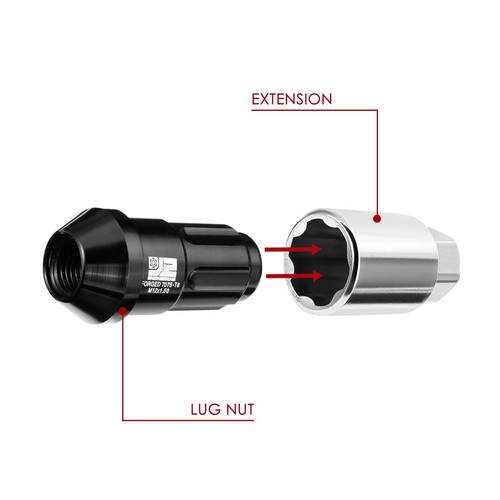 20Pcs J2 M12 x 1.5 24mm OD/50mm Tall Closed End Style Lug Nuts+Extension Black - Picture 4 of 6