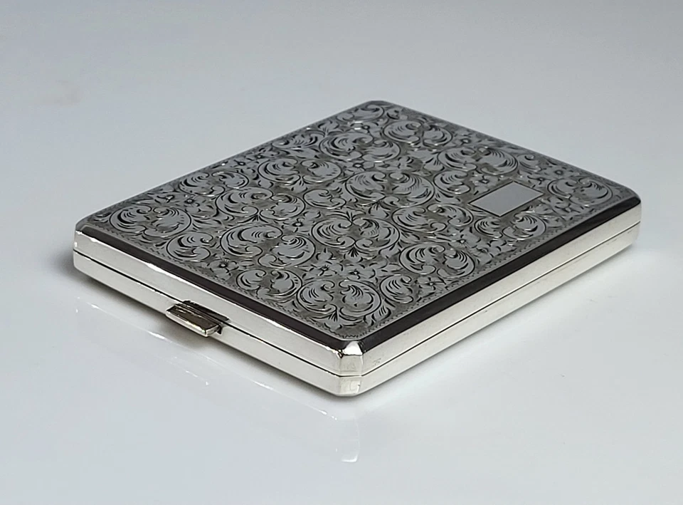 CALIDAD AÑOS 50 AUSTRIACO 800 PLATA HUMOS ESTUCHE RARO FORMA CAJA GRABADO A MANO 3,9 OZ Foto 4 de 4