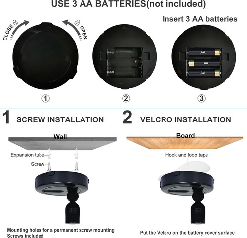 Foco LED a batería, focos interiores, foco alimentado negro-3000K - Imagen 7 de 7