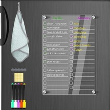 Acrylic Magnetic Dry Erase Board for Fridge, 12"X8" Clear Magnetic to Do List