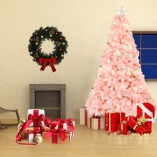 6 FT Pink Christmas Tree Premium Hinged Stand Artificial Tree Holiday Decor