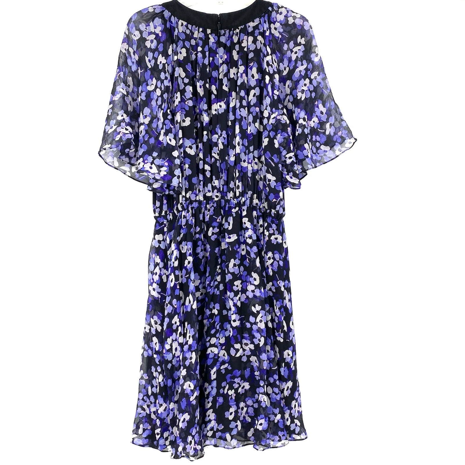 Abito Kate Spade piccolo ortensia chiffon seta viola nero manica corta