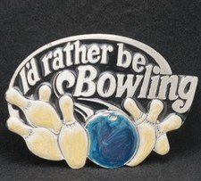 WD15141 GREAT VINTAGE 1984 I'D RATHER BE BOWLING FUNNY SPORT BELT BUCKLE