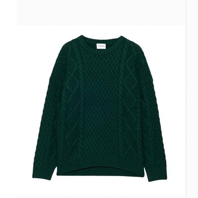 Aritzia Sunday Best Peggy Cable Knit Sweater Dark Green Merino Wool XS 100791