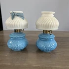 Pair Of Vintage 1970 Avon "Courting Lamp" Perfume Bottle. Blue Milk Glass -empty