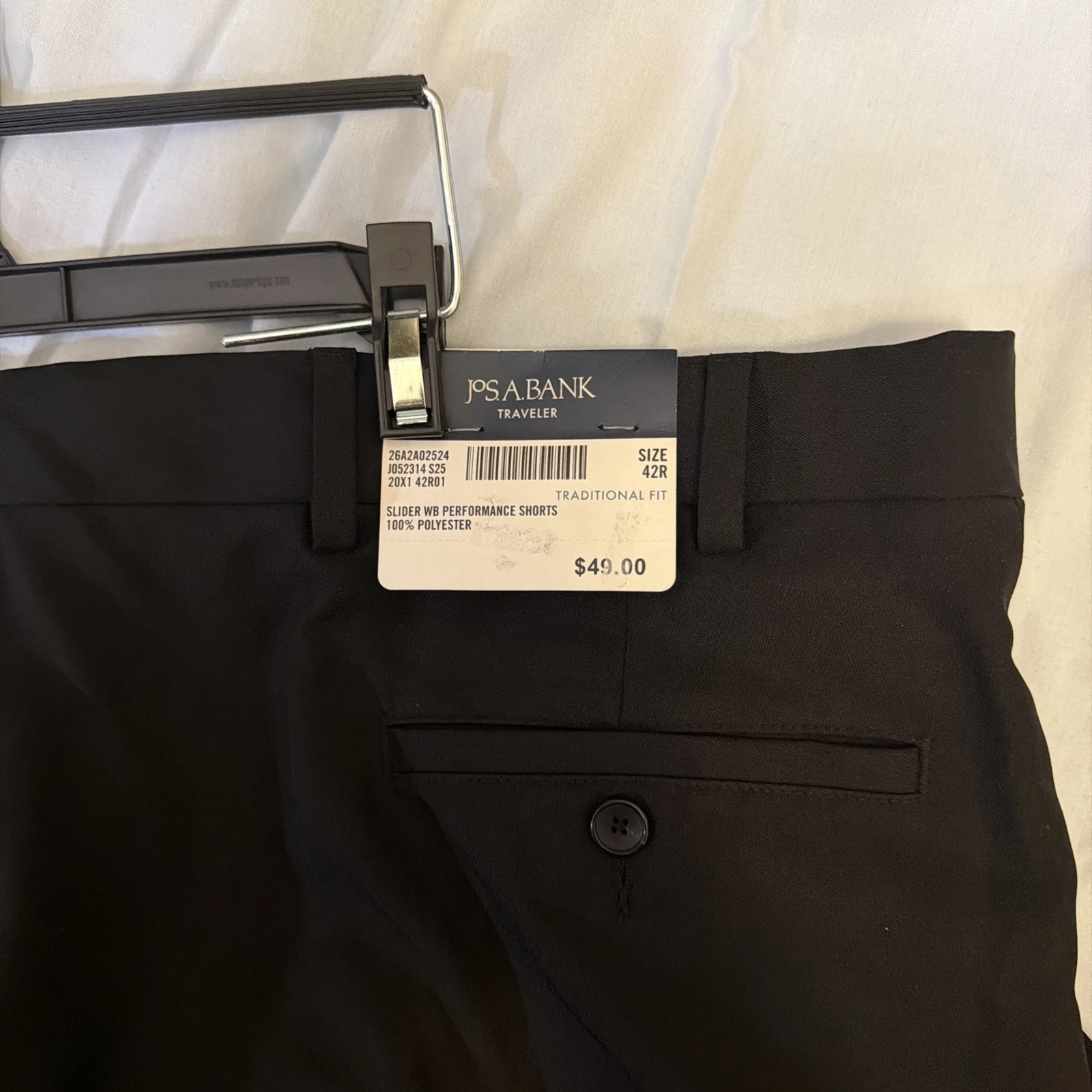 Jos. A. Bank Size 42R Black Shiny Shorts, Quick Dry,wrinkle Resistant,Shirt Grip