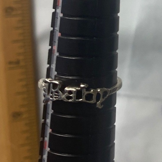 Silver tone Baby Script Ring Stackable Ring Daint… - image 1
