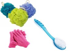 Exfoliating 5 piece Bath Spongy Bath Brush and Exfoliating Glove Set