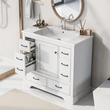 36“ Bathroom Vanity w/ Sink, 6 Drawers, Freestanding Storage Bath Vanity Cabinet