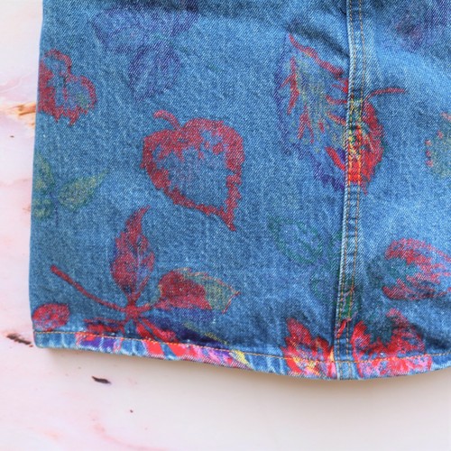 Vintage 90s Painted Floral Denim Mom Jeans Pencil Mini Skirt Size 24 - Picture 3 of 8