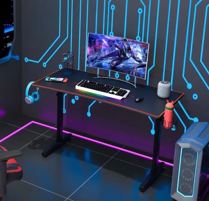 Bureau Gaming Noir 120x60cm SogesHome en Forme de T pour Joueur