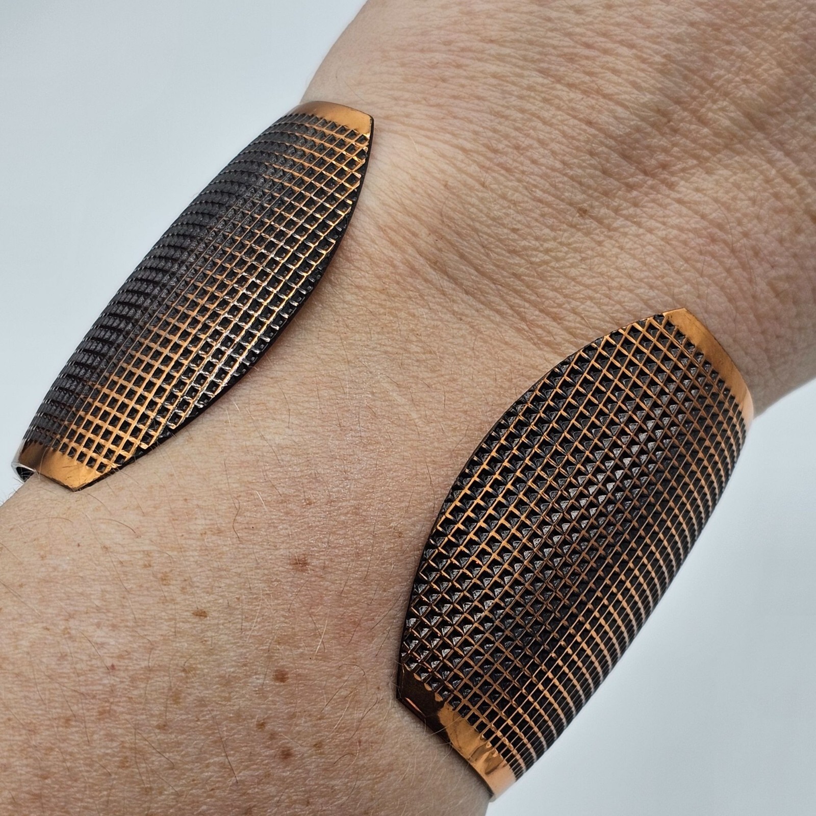 Textured Grid Solid Copper Wide Open Cuff Chunky … - image 4