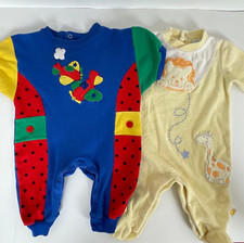 Vtg BABY SLEEPER LOT 90s Le Top Cotton Airplane Colorblock Velour Lion 3-6 Month