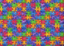BTY Colorful PUZZLE PIECES Print 100 Cotton Quilt Craft Fabric Yard