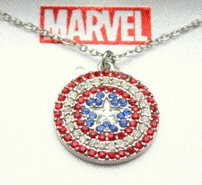 Marvel Comics Captain America Shield Jeweled Necklace Pendant New NOS Box