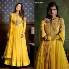 INDIAN DESIGNER GEORGETTE GOWN EMBROIDERY SEQUENCE WORK WITH BOTTOM  DUPATTA