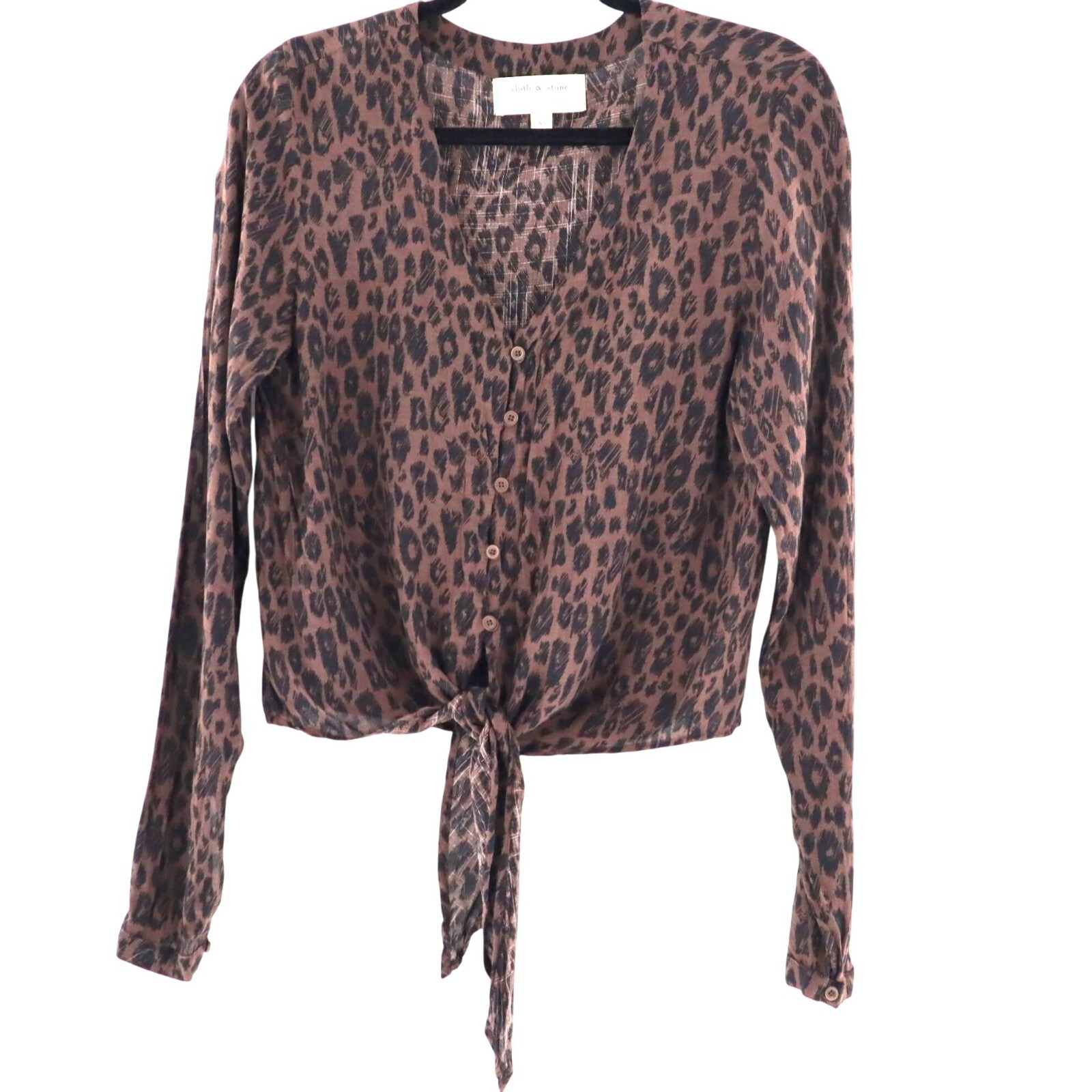 Cloth & Stone Leopard Top Women XS Brown Mob Wife Boho Bohemian Modern Work Wear