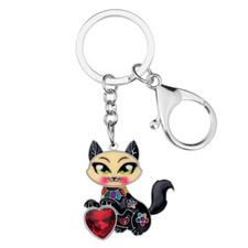 Enamel Alloy Crystal Cat Keychains Bag Purse Key Ring Chain Jewelry Charms Gifts