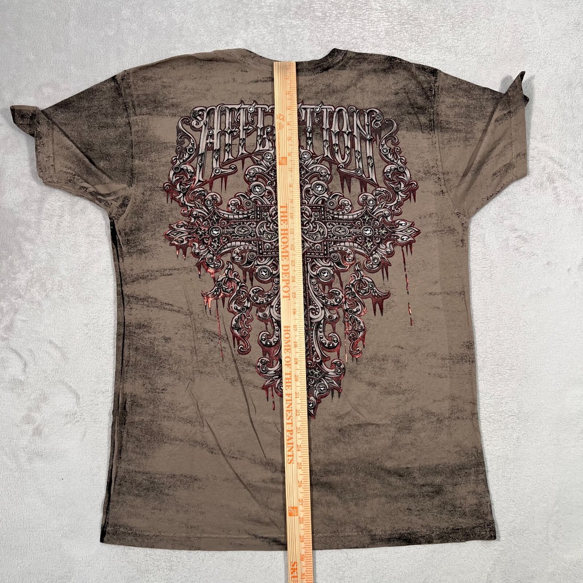 Affliction Shirt Mens Extra Large Brown Red Metallic Cross