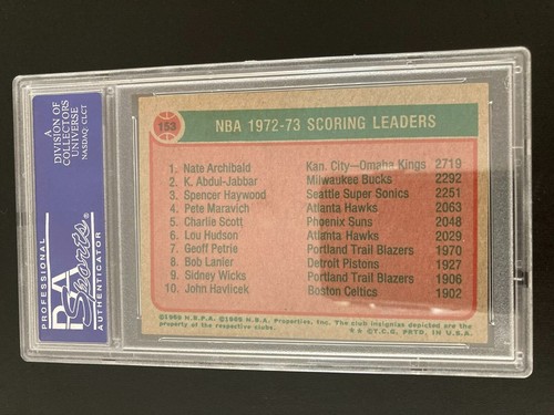 1973-74 Topps 153 League Leaders Kareem Abdul-Jabbar etc. Graded PSA 6 EX-MT - Picture 2 of 2