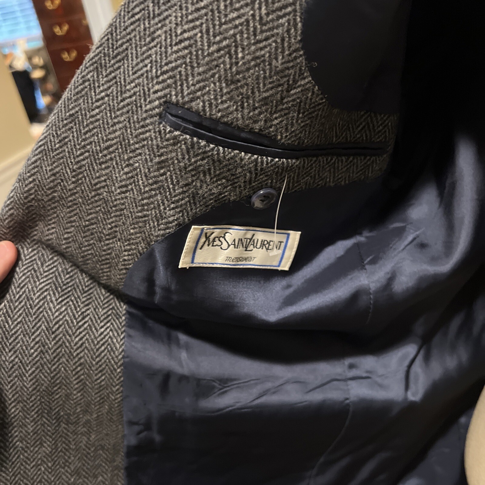 Cappotto blazer da uomo alto YSL Yves Saint Laurent taglia 44 spina di pesce