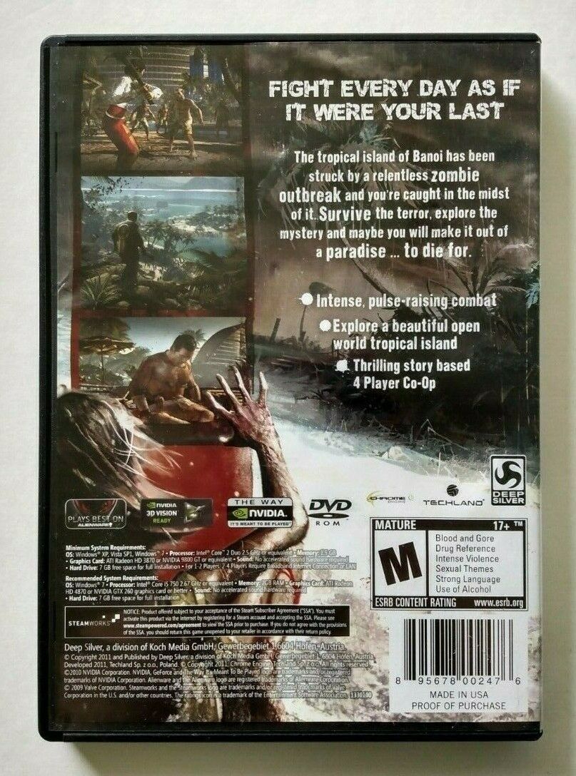 DEAD ISLAND - 2011 PC CD ROM VIDEO GAME - EXC