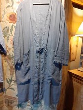 Elemente Clemente Linen Duster Coat In Pale Slate Blue With Tie, Chest 56 Inches