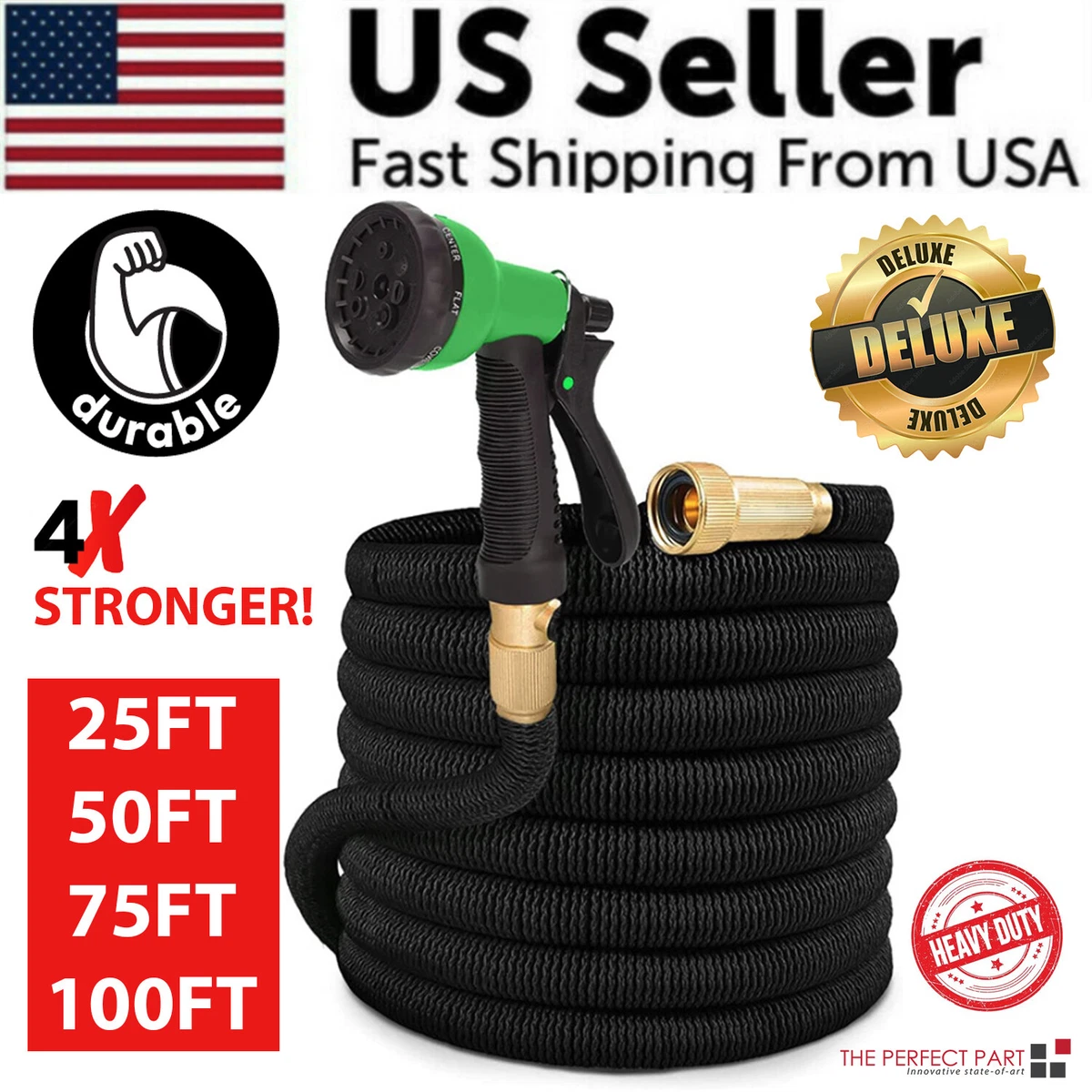 4X Stronger Deluxe Expandable Flexible Garden Hose Water Hose 25, 50, 75,  100FT