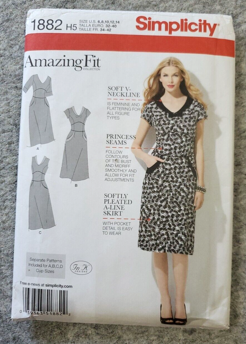 Simplicity 1882 AMAZING FIT A-Line Dress w Pockets 6-14 UNCUT Pattern Sewing UC