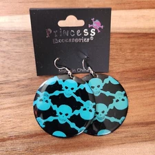 Dangling Skull Earrings Princess Accessories Pierced Ears Silvertone Wires