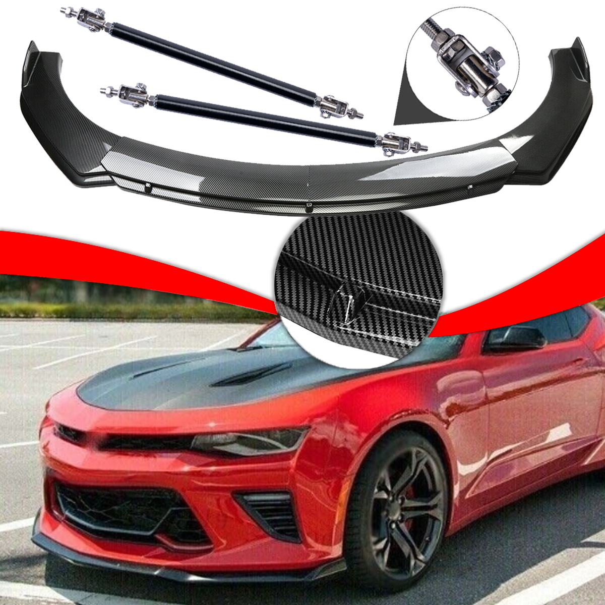 Chevy Camaro Carbon Fiber Front Bumper Lip Spoiler with Strut Rods