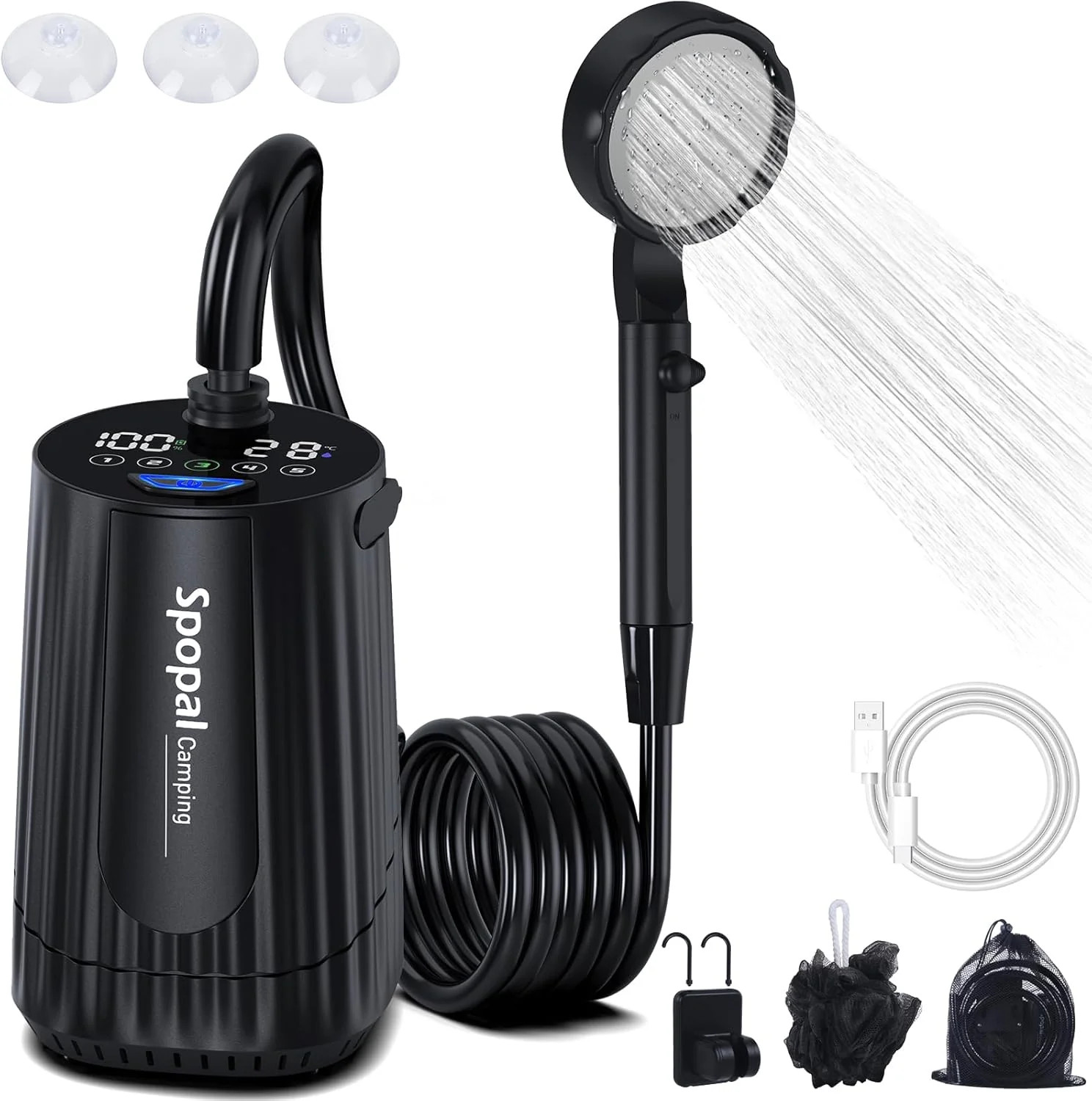 Kit de ducha de camping, ducha de camping, recargable, con pantalla inteligen...