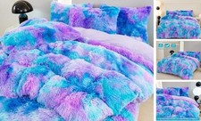 Fluffy Twin Bedding Sets for Girls 3Pcs Faux Fur Plush Twin 3PCS Blue Purple