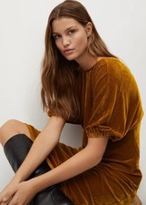 MANGO Mustard “Gaby” Velvet Back Cleavage Midi Column Dress Sz S